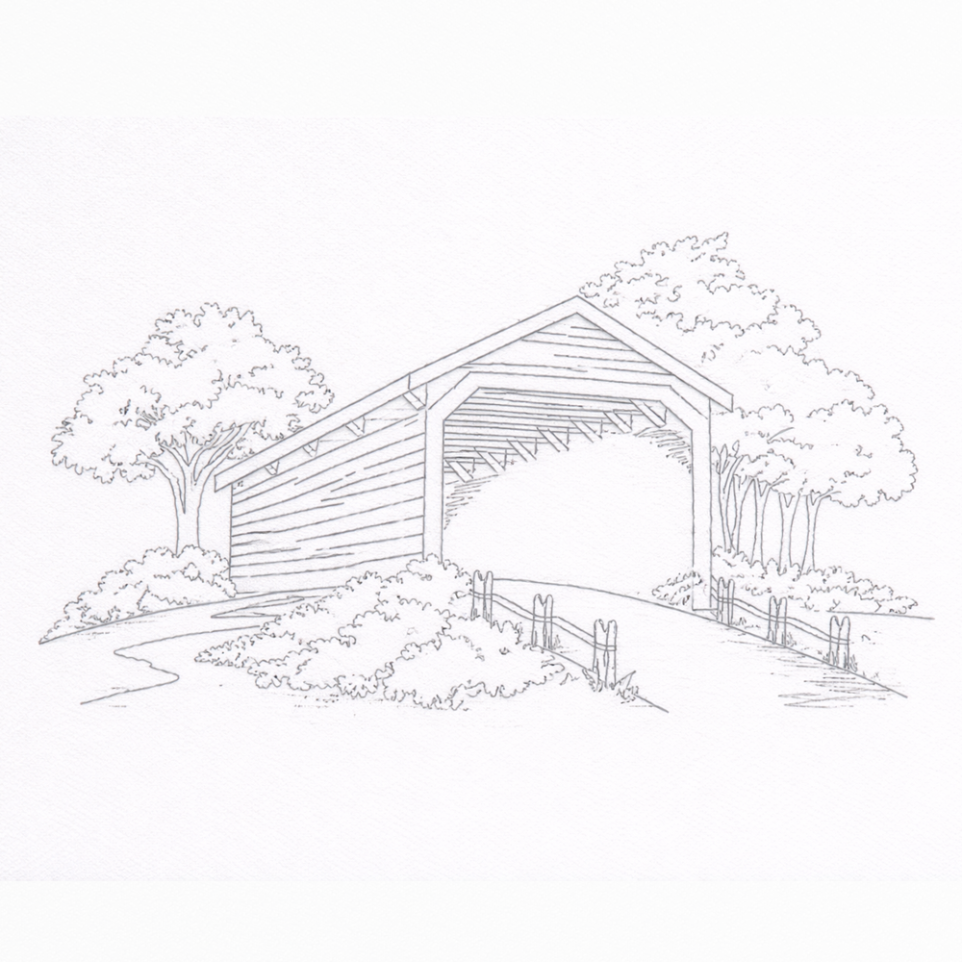 Covered Bridge Embroidery Design