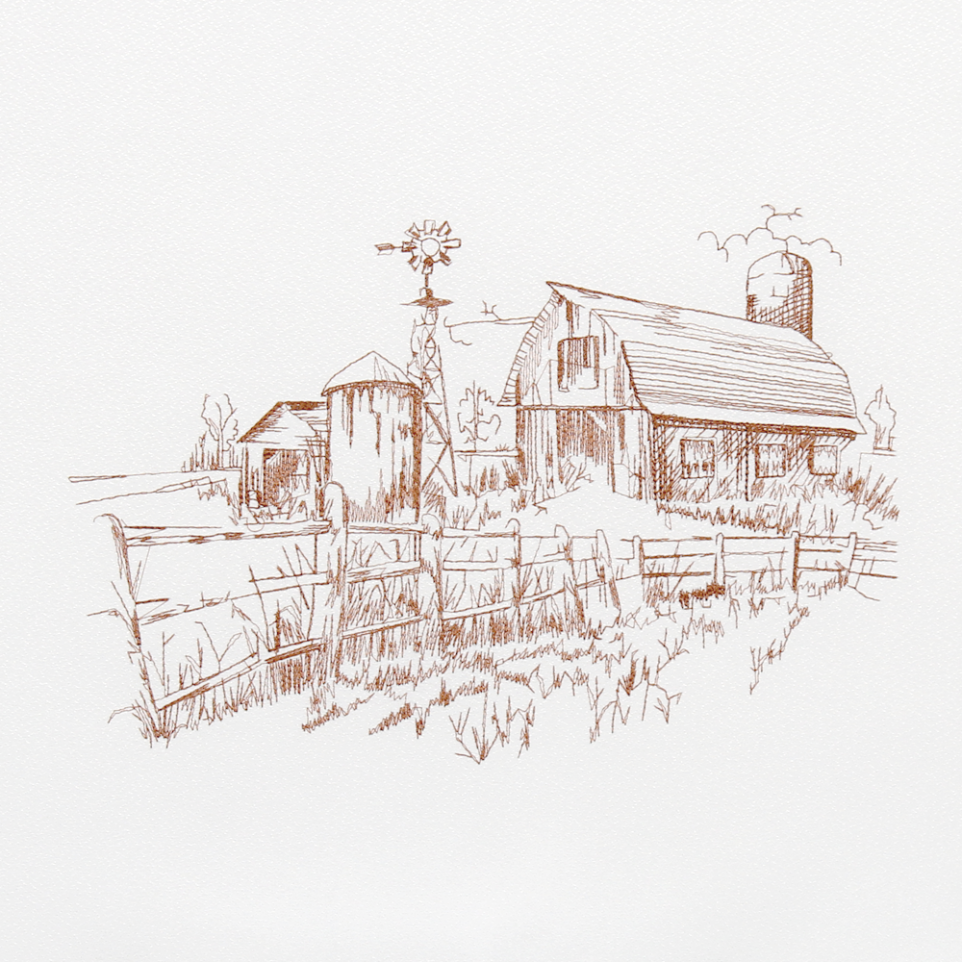 Barn Scene Embroidery Design
