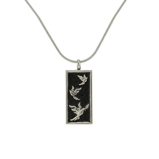 [URN-J5115] Embossed Doves Pewter Necklace